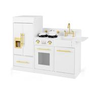 CostwayEnsemble Jeu de Cuisine Enfant avec Réfrigérateur Cuisinière Évier Machine à Glaçons Horloge Lave-Vaisselle pour 3 Ans + Blanc