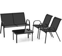 CostwayEnsemble Salon de Jardin 4 Pièces 2 Fauteuils 1 Canapé 1 Table Basse en Verre pour Terrasse Piscine Patio Balcon Gris