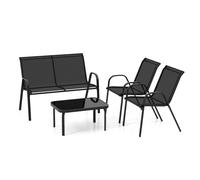 CostwayEnsemble Salon de Jardin 4 Pièces 2 Fauteuils 1 Canapé 1 Table Basse en Verre pour Terrasse Piscine Patio Balcon Gris