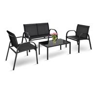 CostwayEnsemble Salon de Jardin 4 Places 2 Fauteuils 1 Canapé et 1 Table Basse en Verre Tissu en Textilene Anti-UV Noir
