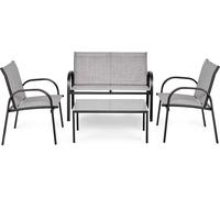 CostwayEnsemble Salon de Jardin 4 Places 2 Fauteuils 1 Canapé et 1 Table Basse en Verre Tissu en Textilene Anti-UV Gris
