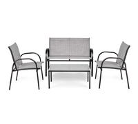 CostwayEnsemble Salon de Jardin 4 Places 2 Fauteuils 1 Canapé et 1 Table Basse en Verre Tissu en Textilene Anti-UV Gris