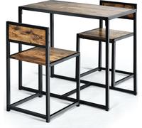 CostwayEnsemble Table à Manger 1 Table et 2 Chaises Encastrable Style Industriel Brun Rustique