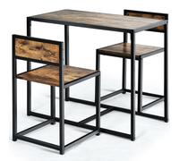 CostwayEnsemble Table à Manger 1 Table et 2 Chaises Encastrable Style Industriel Brun Rustique
