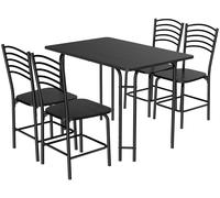 CostwayEnsemble Table de Cuisine avec 4 Chaises Cadre en Métal Laqué Table Petit-Déjeuner pour Salle à manger Noir