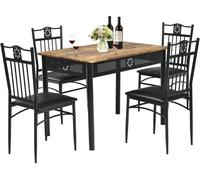 CostwayEnsemble Table de Cuisine avec 4 Chaises Rembourrées Souples Cadre en Métal Laqué Noir