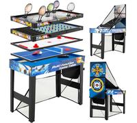 CostwayEnsemble Table de Jeu 10 en 1 Table Multijeux avec Billard Hockey Tennis de Table Basketball Football Tir Flipper Fléchettes Bleu