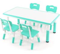 CostwayEnsemble Table Enfant et 4 Chaises Bureau Réglable en Hauteur avec Plateau Graffiti Pieds Antidérapants Table Multifonction Vert