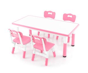 CostwayEnsemble Table Enfant et 4 Chaises Bureau Réglable en Hauteur avec Plateau Graffiti Pieds Antidérapants Table Multifonction Rose