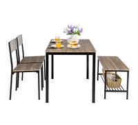 CostwayEnsemble Table et 2 Chaise 1 Banc - 4 Personnes Style Industriel Structure en Métal pour Salle à Manger Restaurant Cuisine Gris