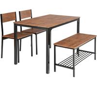 CostwayEnsemble Table et 2 Chaise 1 Banc 4 Personnes Style Industriel Structure en Métal pour Salle à Manger Restaurant Cuisine Marron