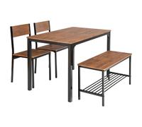 CostwayEnsemble Table et 2 Chaise 1 Banc 4 Personnes Style Industriel Structure en Métal pour Salle à Manger Restaurant Cuisine Marron