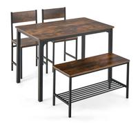 CostwayEnsemble Table et 2 Chaise 1 Banc 4 Personnes Style Industriel Structure en Métal pour Salle à Manger Restaurant Cuisine Café