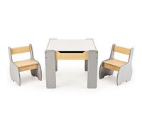 CostwayEnsemble Table et 2 Chaises 3 en 1 pour Enfant, Tableau 2 Face (Noir & Blanc ) avec Fonction de Stockage en Bois Girs