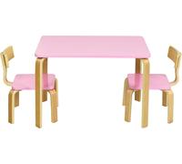 CostwayEnsemble Table et 2 Chaises pour Enfant Capacité Chaise 100kg Table 40kg en Bois de Peuplier et Bouleau Courbés Rose