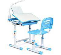CostwayEnsemble Table et Chaise avec Lampe pour Enfant Hauteur Réglable Plateau Inclinable Capacité chaise 80kg, Bleu