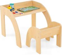 CostwayEnsemble Table et Chaise pour Enfants Mignon Ensemble Table et Chaise d'Activité avec Grand Plateau Bords Arrondis Naturel