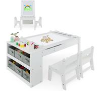 CostwayEnsemble Table et Chaises Multifonctionnel Bureau D'activités Blanc