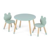 CostwayEnsemble Table et Chaises pour Enfants Bureau Multi-Activités avec Chaises en Forme de Grenouille et Pieds en Bois pour 3 Ans+ Vert