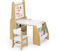 CostwayEnsemble Table et Chaises pour enfants Chevalet Table d'Étude avec Chaise Bureau Poste de Travail Informatique Tableau Naturel