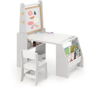 CostwayEnsemble Table et Chaises pour enfants Chevalet Table d'Étude avec Chaise Bureau Poste de Travail Informatique Tableau Gris