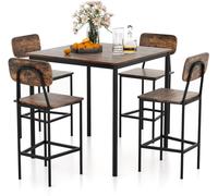 CostwayEnsemble Table et Chaises Salle à Manger pour 4 Personnes Cadre en Métal 4 Chaises de Style Industrielle Café