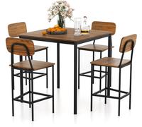 CostwayEnsemble Table et Chaises Salle à Manger pour 4 Personnes Cadre en Métal 4 Chaises de Style Industrielle Marron Rustique