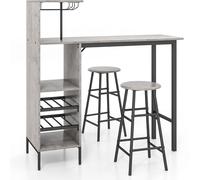 CostwayEnsmeble Table de Bar Mange debout avec 2 Tabourets Table Haute 120 x 40 x 121,5 CM Style Industriel Gris