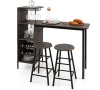 CostwayEnsmeble Table de Bar Mange debout avec 2 Tabourets Table Haute 120 x 40 x 121,5 CM Style Industriel