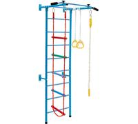 COSTWAY Espalier de Gymnastique Enfants Mur Escalade avec Barre de Traction, Anneaux de Gym. - Échelle en Tricot - Trapèze Bleu