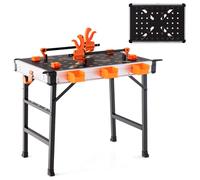 CostwayÉtabli Pliable avec 2 Pinces et 4 Serrages Table de Travail Portable avec 3 Boîtes à Outils Banc de Menuiserie Charge 454KG pour Garage Orange