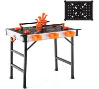 COSTWAY Etabli Pliant,Table de Travail-2 Pinces à Clip-4 Chiens de Serrage-3 Boîtes à Outils Amovibles-Trous Latéraux-Capacité 454kg