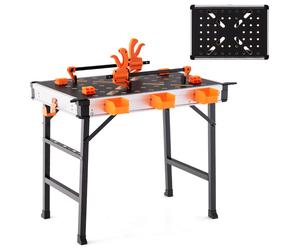 CostwayÉtabli Pliable avec 2 Pinces et 4 Serrages Table de Travail Portable avec 3 Boîtes à Outils Banc de Menuiserie Charge 454KG pour Garage Orange