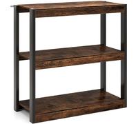 CostwayEtagère à 3 Niveaux Bibliothèque en Bois 2 Kits Anti-Basculement Etagère Ouverte Organisateur de Rangement Marron Rustique + Noir