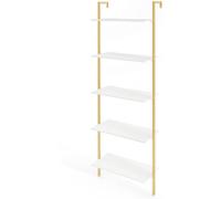 CostwayÉtagère à Échelle à 5 Niveaux Bibliothèque Murale avec Cadre en Métal et Patins de Pied Réglables Grande Étagère Ouverte Blanc