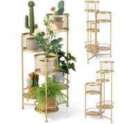 CostwayÉtagère à Fleurs Pliable en Métal avec 6 Tablettes Porte Plante doré à Angle Réglable pour Intérieur Extérieur Charge 10KG