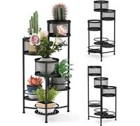 CostwayÉtagère à Fleurs Pliable en Métal avec 6 Tablettes Porte Plante doré à Angle Réglable pour Intérieur Extérieur Charge 10KG Noir