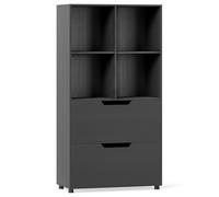 CostwayÉtagère à Livres avec 4 Compartiments Ouverts 2 Grands Tiroirs Anti-basculement Meuble de Rangement en Bois 70 x 33,5 x 130 cm Noir