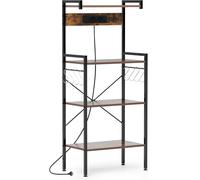 CostwayÉtagère à Pâtisserie pour Cuisine avec Prises de Courant Support pour Micro-ondes 4 Niveaux avec 8 Crochets en Forme de S Brun Rustique