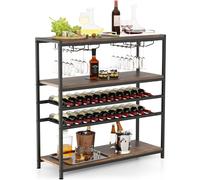 CostwayÉtagère/Casier à Vin 22 Bouteilles Porte-Bouteille avec 4 Porte-Verres Style Industriel Présentoir à Vin pour Cave Cuisine