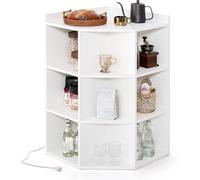 CostwayÉtagère d'Angle 3 Niveaux avec Station de Charge Étagère Ouverte en Bois avec 9 Compartiments 2 Ports USB 4 Prises Rangement Cube Blanc