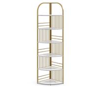 CostwayÉtagère d'Angle à 6 Niveaux 181,5 cm Bibliothèque d'Angle Autoportante avec Cadre Métallique Robuste Présentoir Vertical Blanc