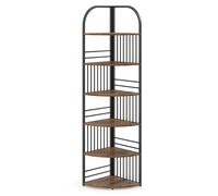 CostwayÉtagère d'Angle à 6 Niveaux 181,5 cm Bibliothèque d'Angle Autoportante avec Cadre Métallique Robuste Présentoir Vertical Marron Rustique