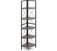 CostwayÉtagère d'Angle Industrielle à 5 Niveaux Supports à Plantes avec Cadre en Métal Supports à Échelle Gris Chêne