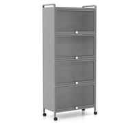 CostwayÉtagère de Cuisine 5 Niveaux avec 4 Portes PC Escamotables Meuble de Rangement avec 4 Roues pour Salle à Manger Salon Gris
