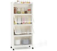 CostwayÉtagère de Cuisine 5 Niveaux avec 4 Portes PC Escamotables Meuble de Rangement avec 4 Roues pour Salle à Manger Salon Blanc