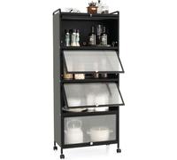 CostwayÉtagère de Cuisine 5 Niveaux avec 4 Portes PC Escamotables Meuble de Rangement avec 4 Roues pour Salle à Manger Salon Noir
