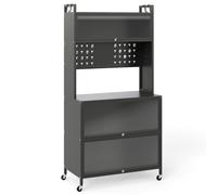 CostwayÉtagère de Cuisine à 5 Niveaux Support Micro-ondes Multifonction avec Portes Battantes Panneau Perforé & Crochets Gris