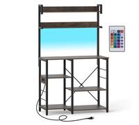 CostwayÉtagère de Cuisine avec Prise de Courant Meuble Micro-Ondes à 5 Niveaux avec Éclairage LED Étagères de Rangement Station de Café