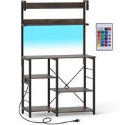 CostwayÉtagère de Cuisine avec Prise de Courant Meuble Micro-Ondes à 5 Niveaux avec Éclairage LED Étagères de Rangement Station de Café